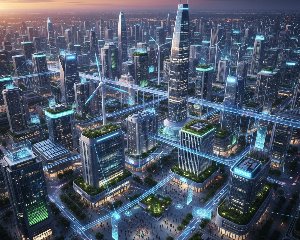 Future vision of a data-driven smart city with integrated mobility, sustainability, and digital infrastructure